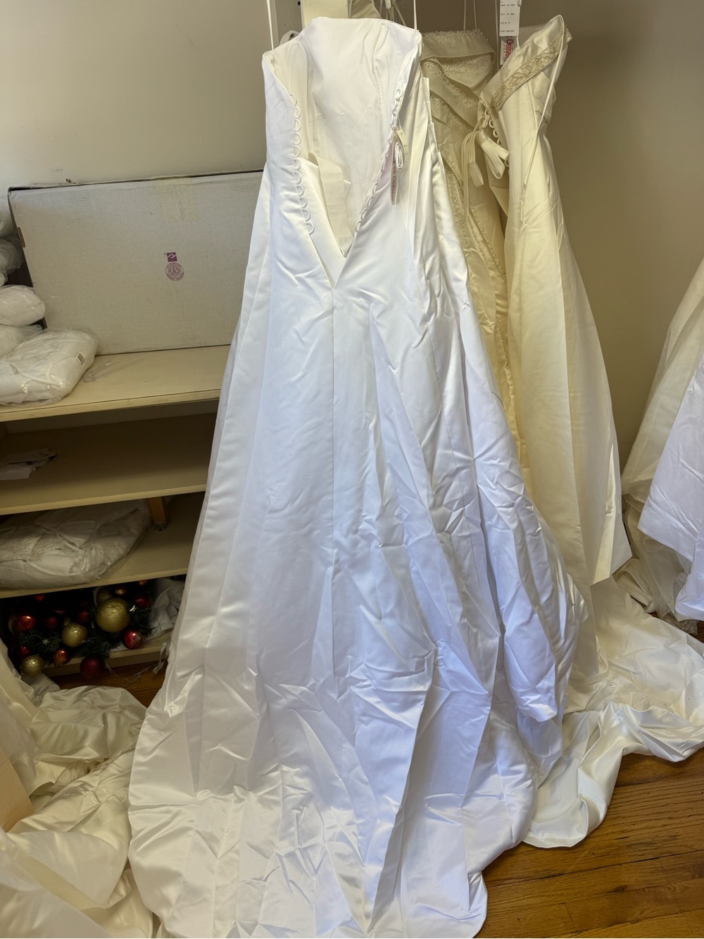 DaVinci White Satin Beaded Spaghetti-Strap Wedding Gown - Picture 4 of 4